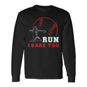 Camiseta vintage de béisbol de manga larga con diseño Run I Dare You - Product Image 1