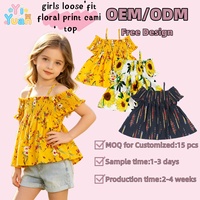 Haut Camisole Fille Personnalisé Imprimé à Épaules Dénudées, Buste Smocké, Coupe Ample, Motif Floral, Blouse d'Été pour Vacances à la Plage et Usage Quotidien