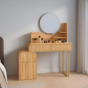 Juego de tocador de madera de gama alta con diseño minimalista para sala de estar al por mayor, tocador con espejo y luces LED - Product Image 1