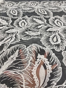 Sang Trọng 3D Đính Cườm Ren Vải Màu Xanh Sequin Ren Cô Dâu Vải Pháp Ren Lưới Với Sequin Vải - Product Image 3