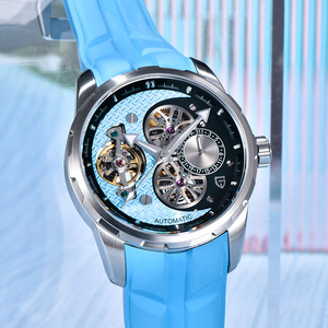 PAGANI Design Men's Mechanical <b>Skeleton</b> <b>Watch</b> <b>Automatic</b> Luminous Blue Fluororubber Strap 100m Waterproof Stainless Steel Case - Product Image 2