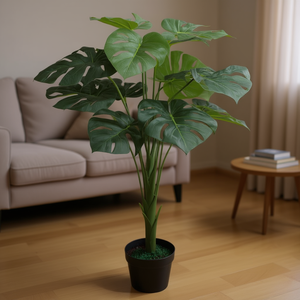 Plante artificielle Monstera verte de 27,6 pouces de haut, feuilles de simulation, plante décorative d'intérieur en plastique avec pot - Product Image 2
