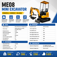 Mini-excavatrice CE de 1 tonne, excavatrice sur chenilles avec moteur haute performance, taille compacte pour serres, agriculture, vergers