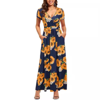 Robe Hawaïenne Imprimée Tendance 2026, Col V Ample, Manches Courtes, Coupe Trapèze avec Poches pour l'Été et la Plage