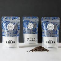 Sacs à café à fond plat personnalisés imprimés 250g 500g 1kg 5kg avec valve et fermeture éclair, pochettes verticales pour l'emballage des grains de café