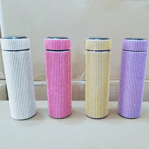 DD2737 Strass Smart Thermos Bouteille Diamants Isolé Sous Vide En Acier Inoxydable Affichage De La Température Bling Bouteille D'eau