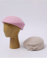 Nouveau béret rose 100 % laine pour femme, style japonais vintage, avec nœud, chapeau en feutre chaud et élégant, chic pour l'automne et l'hiver