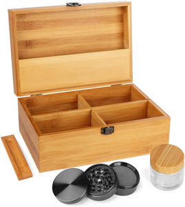 Custom Large Bamboo Smoke Storage Wooden Box Stash Smoking Set Box Accessories Organizer