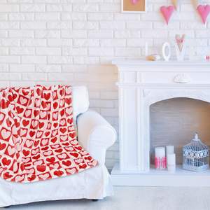 バレンタインギフト毛布フリースベビーブランケットハートチェッカープリントフランネル毛布 - Product Image 4