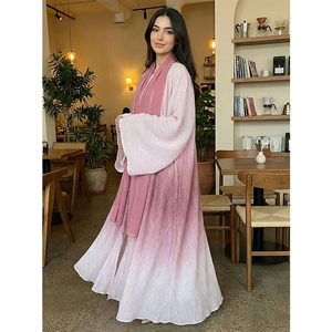 Nuevo vestido musulmán maxi con mangas plisadas en degradado a la moda, con hiyab a juego, modesto, para mujer, tipo abaya. - Product Image 1