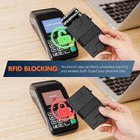 Porte-cartes de visite personnalisé en aluminium antivol avec blocage RFID portefeuille en cuir tendance insigne d'identification décoratif carte de crédit en métal