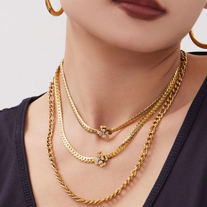 Waterproof Fine Designer Luxury Non Tarnished 14k 18k PVD Gold Plated 316L Stainless Steel Jewelry <b>Sets</b> for Women - Product Image 2