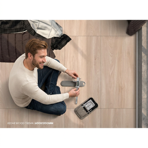 Carreaux de sol en porcelaine aspect bois brillant gris clair 600x1200mm, épaisseur 10mm, Inde, économiques, avec bord arrondi pour escaliers - Product Image 6