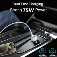 Cargador de Coche Universal de Alta Eficiencia PD QC 3.0 12V-24V, Carga Rápida de 75w, Cargador de Teléfono para Coche con USB Tipo C y Encendedor de Cigarrillos