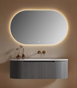 Mobile Bagno Ultra Moderno in PVC Grigio con Armadietto Sospeso e Unità Laterale Verticale Salvaspazio - Product Image 5