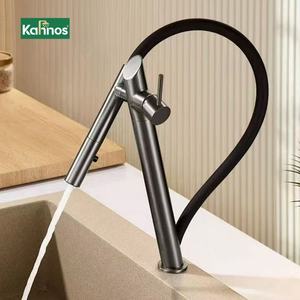 Robinet de cuisine en laiton satiné, poignée unique, extractible, multifonctionnel, montage sur pont, mélangeur d'eau chaude et froide, robinet à arc haut - Product Image 1