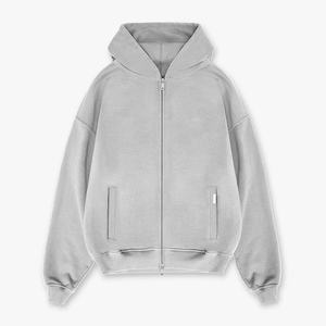 <span class=keywords><strong>Felpa</strong></span> con cappuccio grigio chiaro con cappuccio e <span class=keywords><strong>Zip</strong></span> con <span class=keywords><strong>tasche</strong></span> argentate e polsini a costine per uomo felpe Casual Comfort - Product Image 1