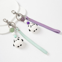 Porte-clés décapsuleur en caoutchouc de luxe personnalisé avec motif panda, perles en pierre de lave en forme de cœur, bracelet porte-clés étanche personnalisé avec animal