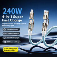 Câble de charge rapide USB-C 4-en-1 en silicone liquide 240W avec affichage pour iPhone – Vente en gros
