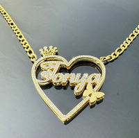 Collier en forme de cœur avec chaîne Fegaro, personnalisé avec un nom, couronne, papillon, strass, pour couple, QIUHAN OEM/ODM, Saint-Valentin