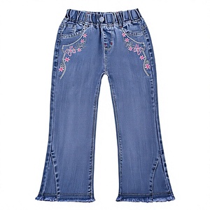 Girls High <b>Waist</b> Wide Leg Denim <b>Jeans</b> <b>with</b> Heart Patch Decoration Loose Fit Full Length Colored Wash Spring Style - Product Image 1
