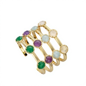 Gold Plated 18K Healing Crystal Emerald Cut Bangle <b>Bracelets</b> Women's Fine Jewelry Claw Setting Hexagon Shape Bohemian Style IGI - Product Image 1