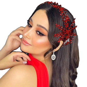 YouLaPan Diadema nupcial, accesorios para el cabello de boda, tocado de novia, aleación de zinc con diamantes de imitación, 12x39cm, tocado para mujer, dama de honor - Product Image 1