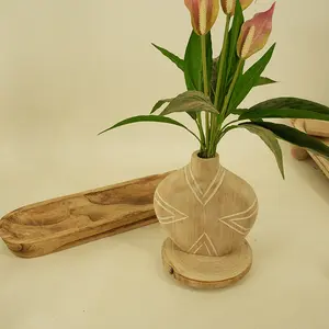 Natural Wooden Flower Vase Elegant Art Design Deal Gift For Friends And Family Wedding Desktop Center Vase