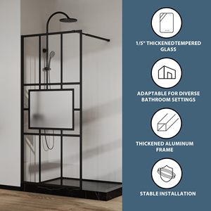 <span class=keywords><strong>Paroi</strong></span> <span class=keywords><strong>de</strong></span> <span class=keywords><strong>douche</strong></span> coulissante Mars Villa personnalisée en verre trempé noir CE ESG avec étagère pour salle <span class=keywords><strong>de</strong></span> bain - Product Image 3
