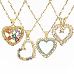 Fashion jewelry Love Women's necklace 18K gold plated heart color Zircon high class necklace glamour party custom jewelry