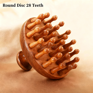 Peine de masaje de sándalo con 28 dientes y mango de anillo, <span class=keywords><strong>masajeador</strong></span> de meridianos para cabeza, cuero cabelludo, cuerpo y relajación muscular, herramienta de masaje para spa en casa - Product Image 4
