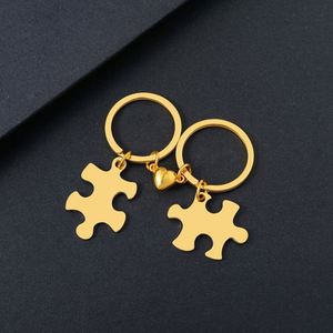 Stainless Steel Couple <b>Puzzle</b> Keychain Magnet Heart-shaped Small Label Laser Engraving logo Printing Blank Material Holiday Gift - Product Image 2