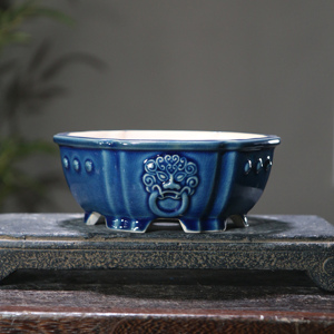 Maceta de cerámica hexagonal con cara de león, estilo chino, pequeña, para plantas de interior. - Product Image 4
