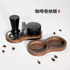 Walnut Wood Coffee Tamper Holder 156mm Figure-8 Shape Dual <b>Cup</b> Rest For <b>Espresso</b> Tools Storage - Product Image 4