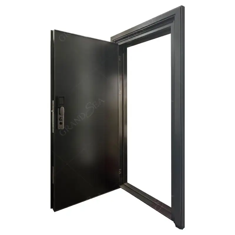 Puerta exterior de acero inoxidable de vidrio de lujo con marco de metal de seguridad comercial de último diseño para el hogar