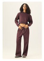 Survêtement pour femme à col montant et demi-zip, style américain Clean Fit, sweat-shirt court et tendance pour fille branchée et pantalon taille haute à cordon de serrage