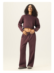 Tuta da donna <span class=keywords><strong>con</strong></span> mezza <span class=keywords><strong>zip</strong></span> e collo alto, vestibilità slim, stile americano, <span class=keywords><strong>felpa</strong></span> corta e pantaloni a vita alta <span class=keywords><strong>con</strong></span> coulisse - Product Image 2