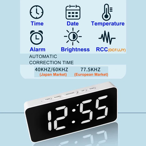 Réveil numérique de table avec miroir LED, <span class=keywords><strong>radio</strong></span>-commandé, correction automatique de l'heure, calendrier, fonction snooze et température, style japonais et allemand - Product Image 2