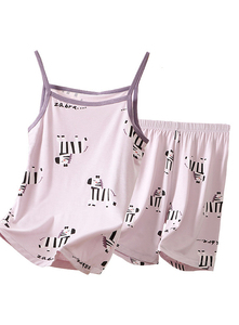 Set Pigiama Estivo per Ragazze con Top a Canotta e Pantaloncini con Stampa Animalier, Morbido Jersey Modal con Motivo Zebrato - Product Image 4