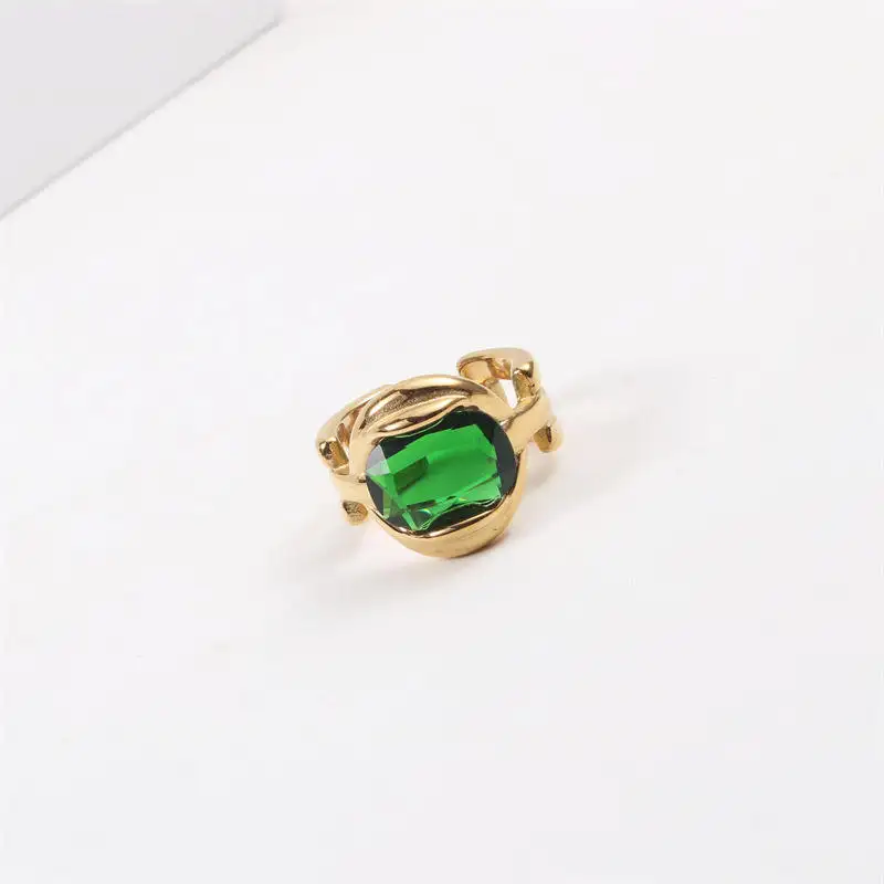 Gemain Savi, anillo de oro grueso Vintage, anillo de acero inoxidable de titanio, joyería, anillos de circón Esmeralda para mujeres de Dubái