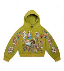 Hoodie court zippé Righteous Risen King, haute qualité, fabricants de hoodies hip hop personnalisés, 100% coton, pour hommes. - Product Image 6