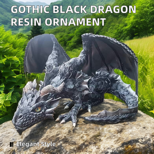 Gotische Stijl Zwarte Draak Hars Sculptuur Dier Ornament Voor Tuin Decor Voor Thuis Decor Buiten Seizoensgebonden Arrangementen - Product Image 3