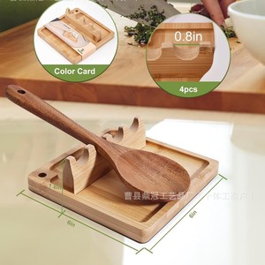 Reposacucharas de Bambú de 6x6 Pulgadas con 4 Ranuras para Almacenamiento de Utensilios de Cocina, Soporte de Madera Ecológico - Product Image 1