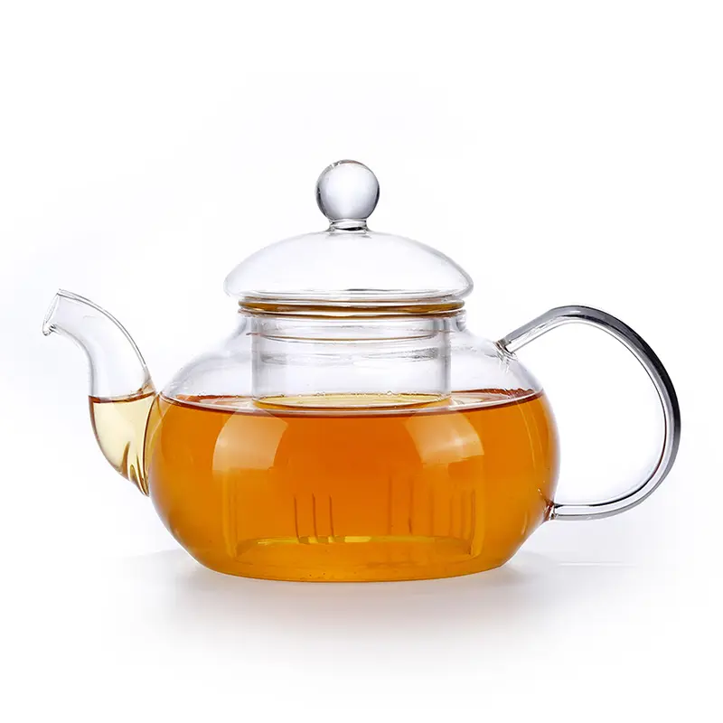 wholesale high quality transparent borosilicate heat resistant glass teapots with infuser