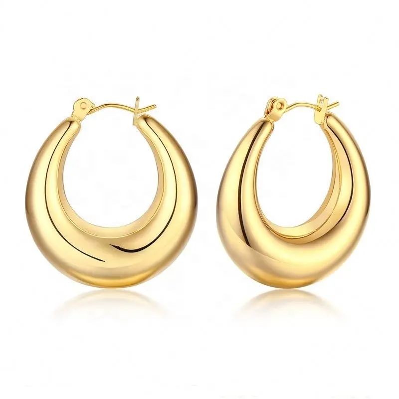 High End Gold Finish Geometric Hollow Hoop Earring Stainless Steel Earring Streetwear Earring