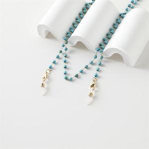 Chaîne de lunettes turquoise pour femmes, perles rondes naturelles, en alliage, bijoux simples et tendance, cadeau - Product Image 5