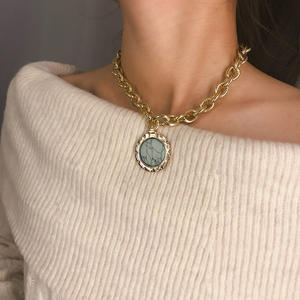 Collar con Colgante de Piedra Geométrica Retro, Estilo <span class=keywords><strong>Primitivo</strong></span>, Temperamento Femenino, Cadena para Suéter de Estilo Fresco - Product Image 1