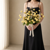Fleurs artificielles en soie, chrysanthème boule à 5 têtes, tige unique, pour décoration de mariage et de maison, design boule d'oignon, vente en gros