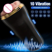 Taschenformat Männlicher Masturbator TPE-Material USB-Aufladbar Vibrierender Stimulator Weiche 3D Realistische Textur Wasserdicht Schwarz für Erwachsene