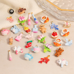 <b>Cute</b> Cartoon <b>Bear</b> Bread Coral Cake Bouquet Alloy DIY Necklace Accessories Mixed Shapes Middle Size - Product Image 1